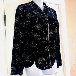 R & K Evening Jacket, Black Velvet, Gold Embroidery & Matching Accent Buttons